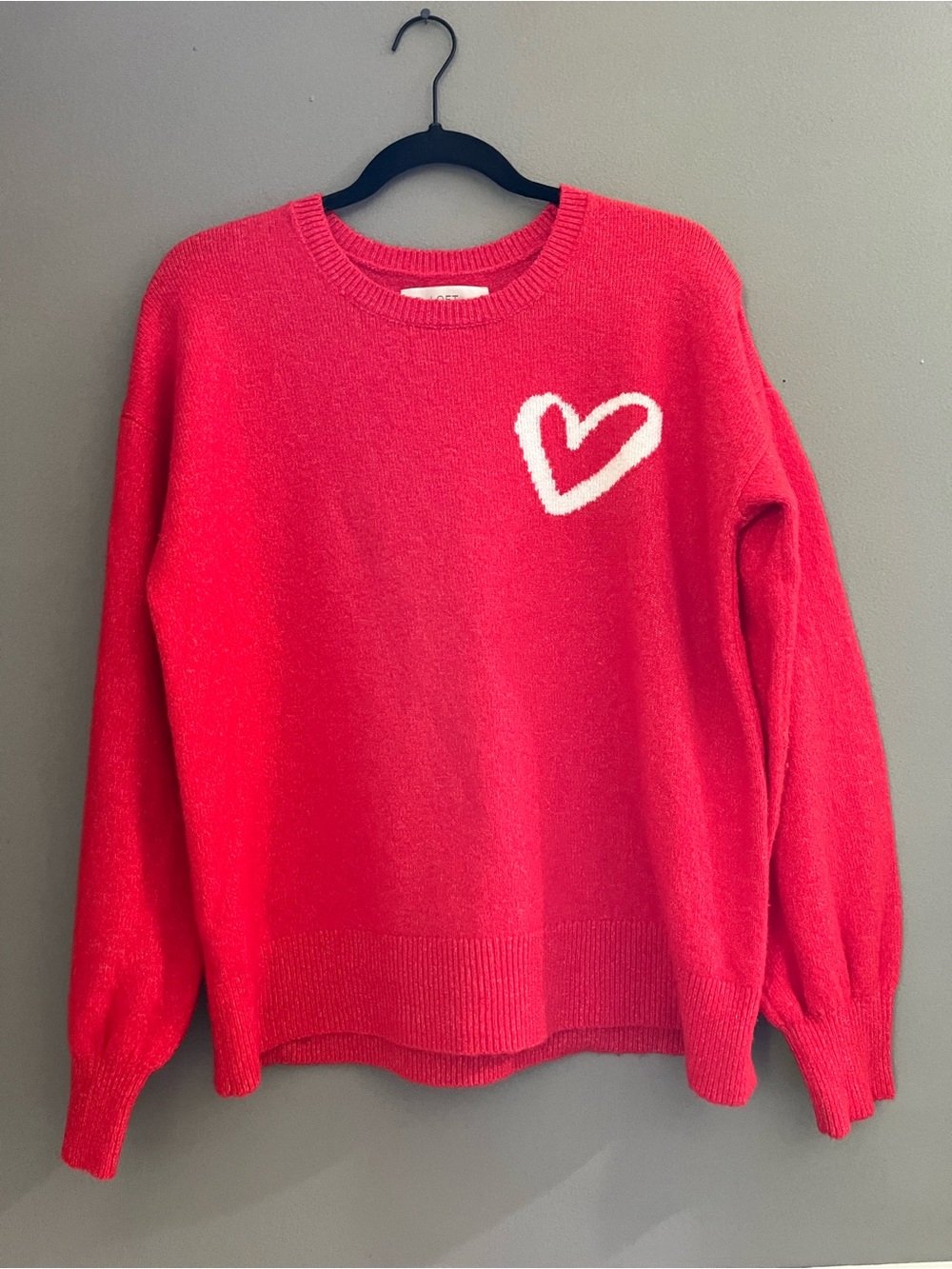 Loft Red Heart Pullover Knit Sweater Ribbed Hem & Cuffs Crewneck Relaxed Fit